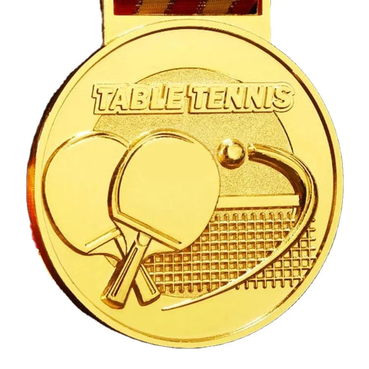 Custom Make Metal Die Cast Competition Gold Table Tennis Sports Medals with Ribbon
