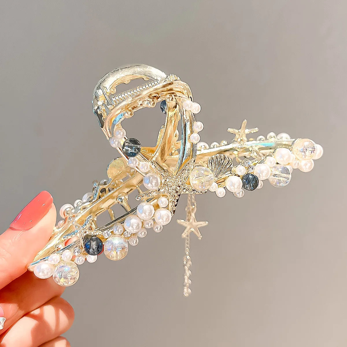 Large Metal Hair Clip Jaw Women Girl Shell Starfish Shark Clip Tassel Fringe Headband Hairpin Gold Plated Hair Accessories