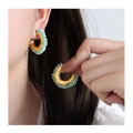 Vintage Colorful Natural Stone Stud Earrings Bohemia Gemstone Stone Agate Stainless Steel C Shaped Earrings for Women