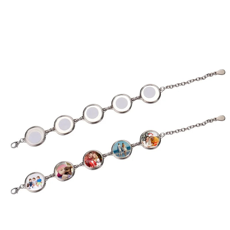 Metal Crafts Charm Bracelet DIY Sublimation Blank Five Round Tag Charms Bracelet for Women