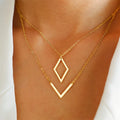DAIHE Wholesale Fashion Women Simple Multi Double 2 Layers Stainless Steel Geometric Gold Neck Jewelry Necklace