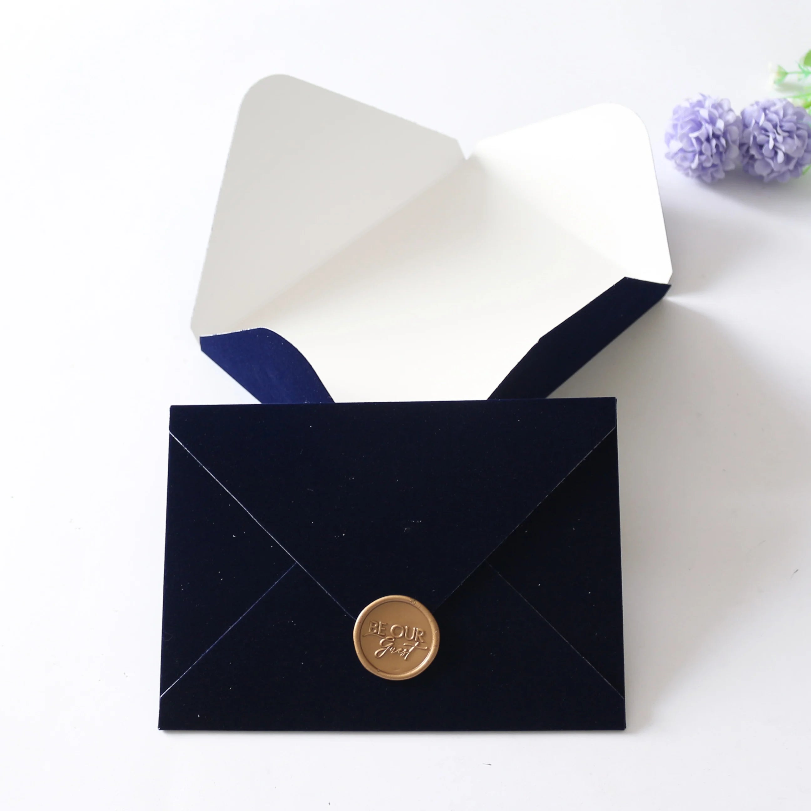 Ready to Ship Dark Blue Velvet Wedding Invitation Packing Envelopes for Business