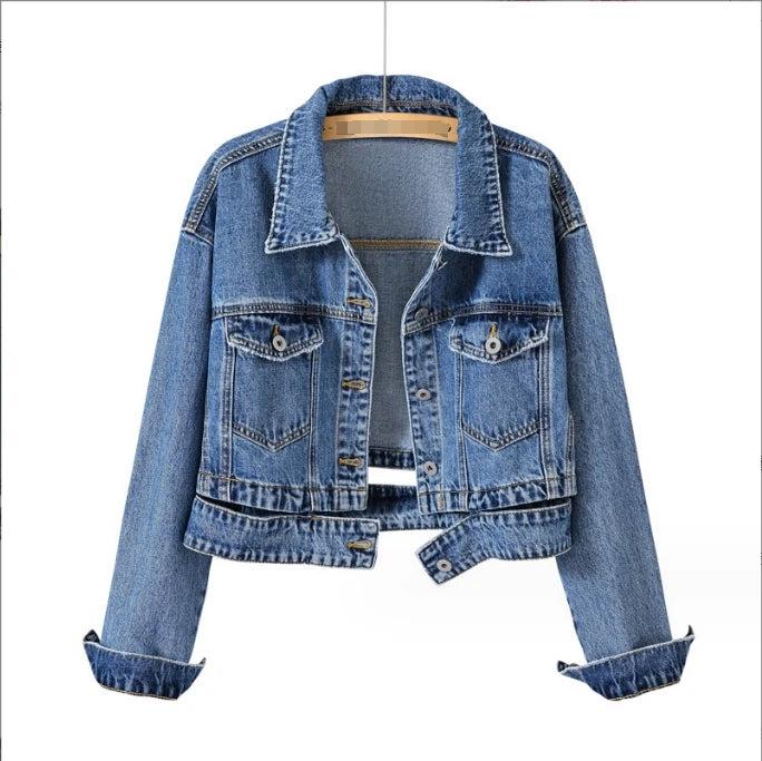 S-3XL Denim Jacket for Women's Spring and Autumn New Vintage Blue High Waisted Chic Denim Short Jacket Top