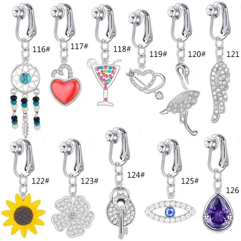 Gaby New Non-Piercing Body Jewelry Fake Belly Button Ring with Heart Flower Shape ASTM Certified for Wedding Party or Gift