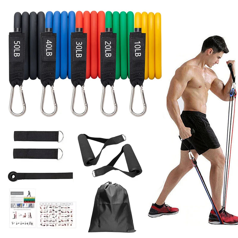 Gym Workout Premium Quality LATEX Resistance Bands Set 11PCS Stackable Exercise Bands