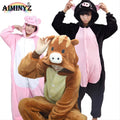For ODM Thermal Plus Size Winter/Spring Adult Warm Hooded Flannel Onesie Pajamas Black Pig Cartoon Cute Sleepwear
