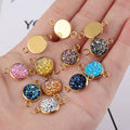 Wholesale 10mm Gold Plated Stainless Steel Colorful Resin Druzy Round Connectors Pendant for Diy Jewelry Making