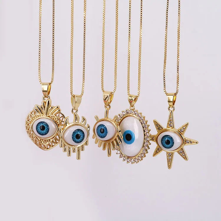 NM1220 18K Gold Resin Evil Eyes Eyeball Choker Necklace Good Luck Layered Necklace Evil Eyes Amulet Jewelry Gift for Women