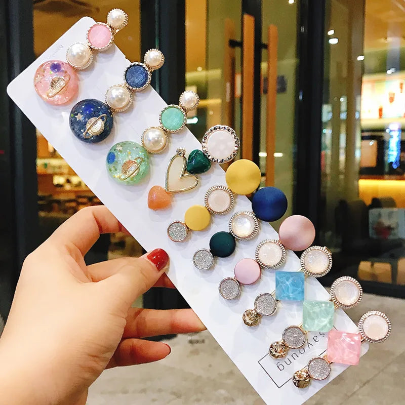 Fashion  Korean Hairpin Candy Color Pearl Hairpin Acrylic Planet Crystal Charm Girls Hair Accessories Clips