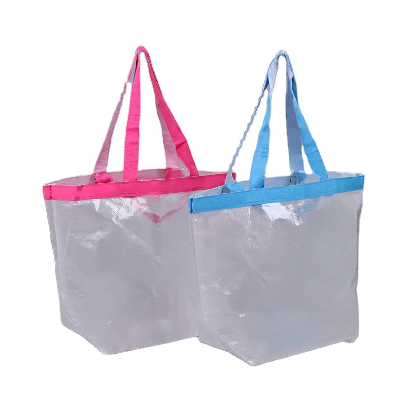 YOUQU Cartoon Pattern Eco-friendly Natural Clear RPET Tote Bag Double Handles Custom Logo Option Made Transparent Polyester