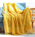 Bohe Style Soft Office Comfortable Knitted Tassels Throws Solid Pattern Raschel Blankets for Home Hotel & Decorative Purposes