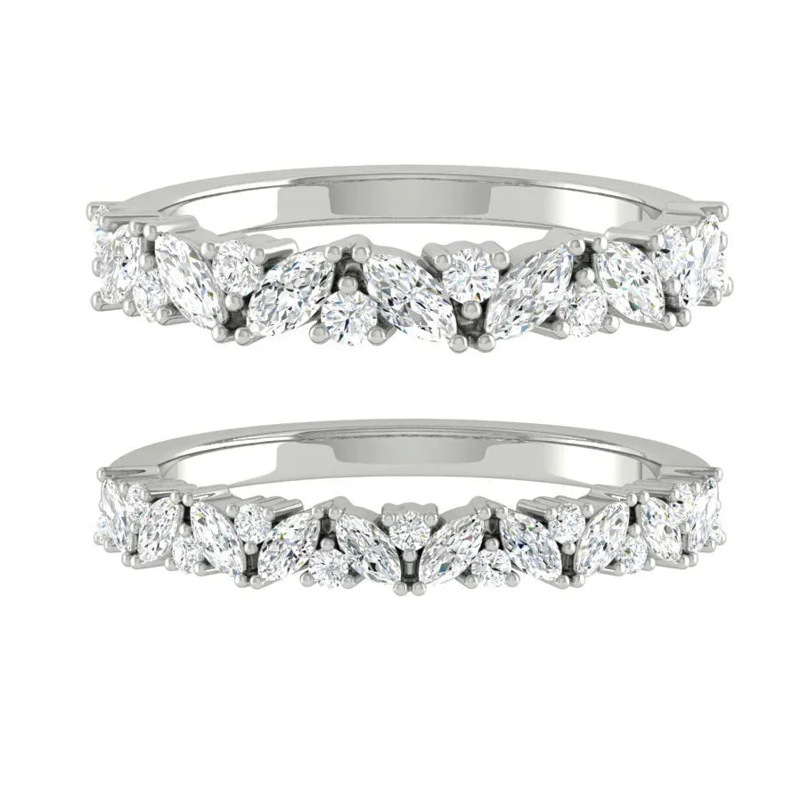 Starsgem 14k AU750 Solid Gold White Gold Marquise Moissanite Half Eternity Band Ring for Wedding