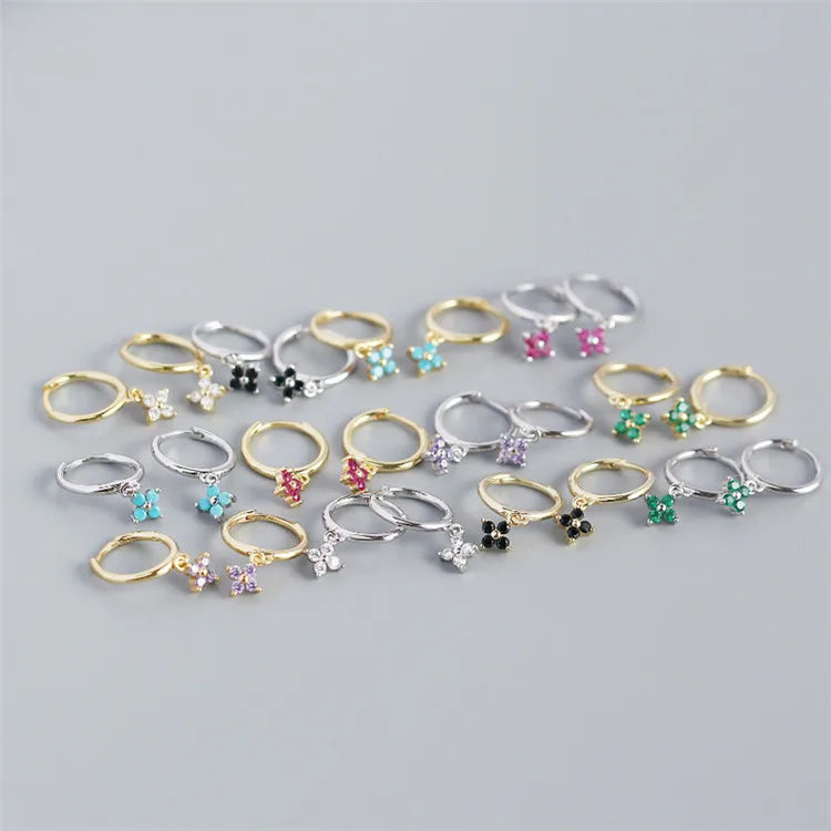 SP Luxury Style High Quality Zirconia Turquoise Setting Pure S925 Sterling Silver Made Hoop Earrings