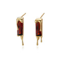 INS Vintage Fancy Pure 925 Sterling Silver Square Red Gemstone Zircon Stud Earrings for Women Girls Jewelry