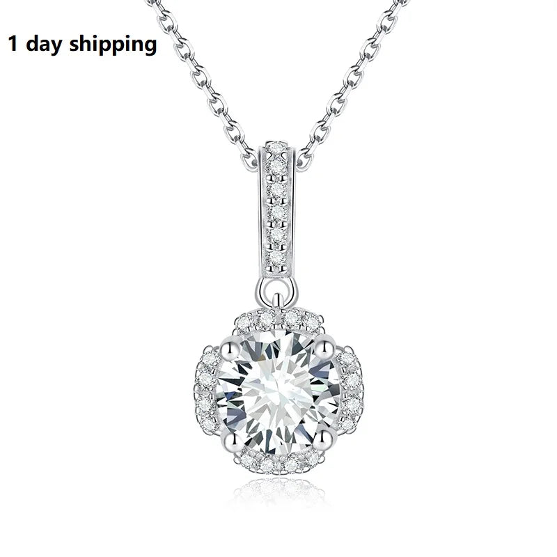 Starsgem 18k Gold Plated White Moissanite Diamond 925 Sterling Chains Jewelry Gemstone Necklace Luxury Silver Necklaces Womans