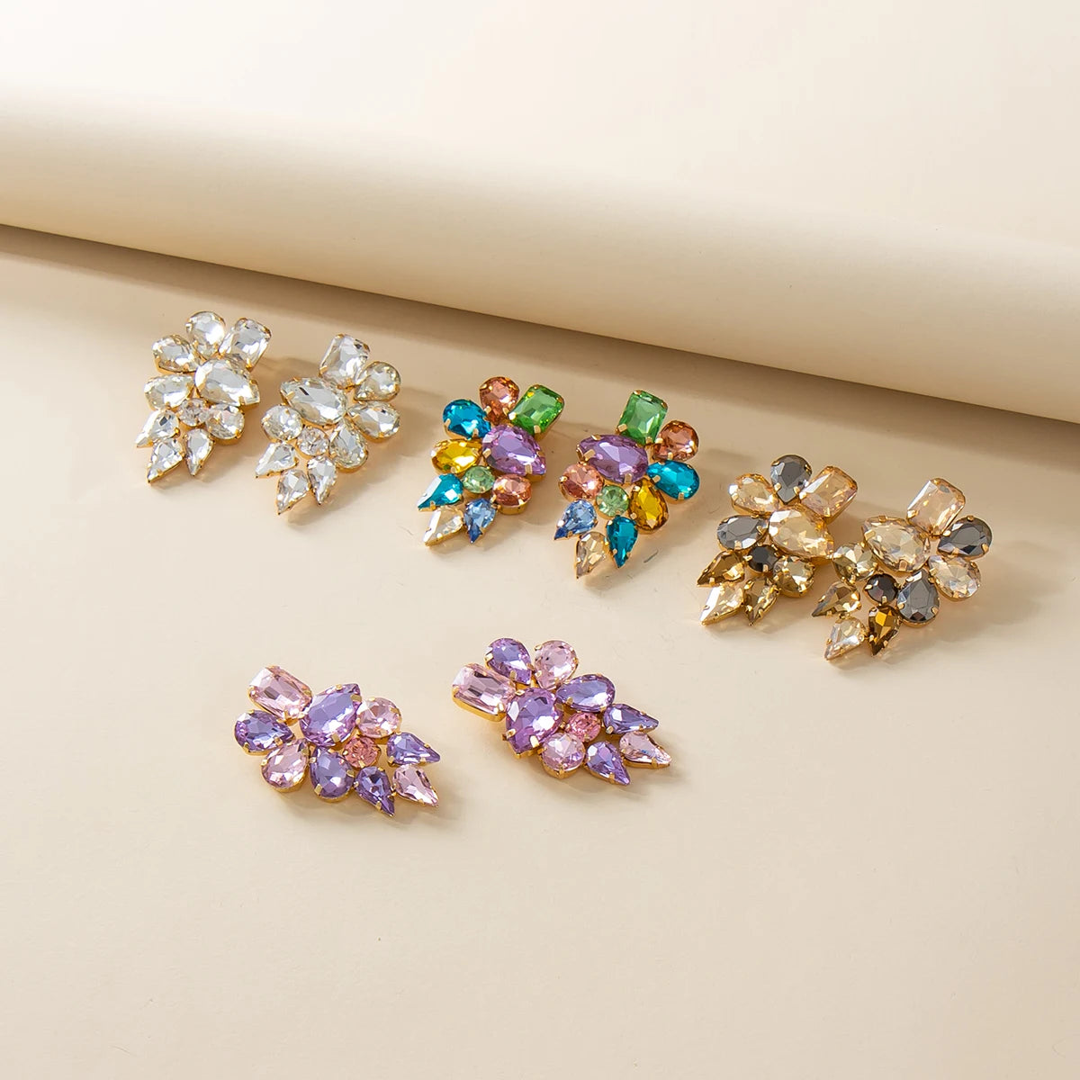 Exaggerated Inlay Diamond Glass Stud Earrings Multilayer Crystal Geometric Luxury Earrings Women Jewelry