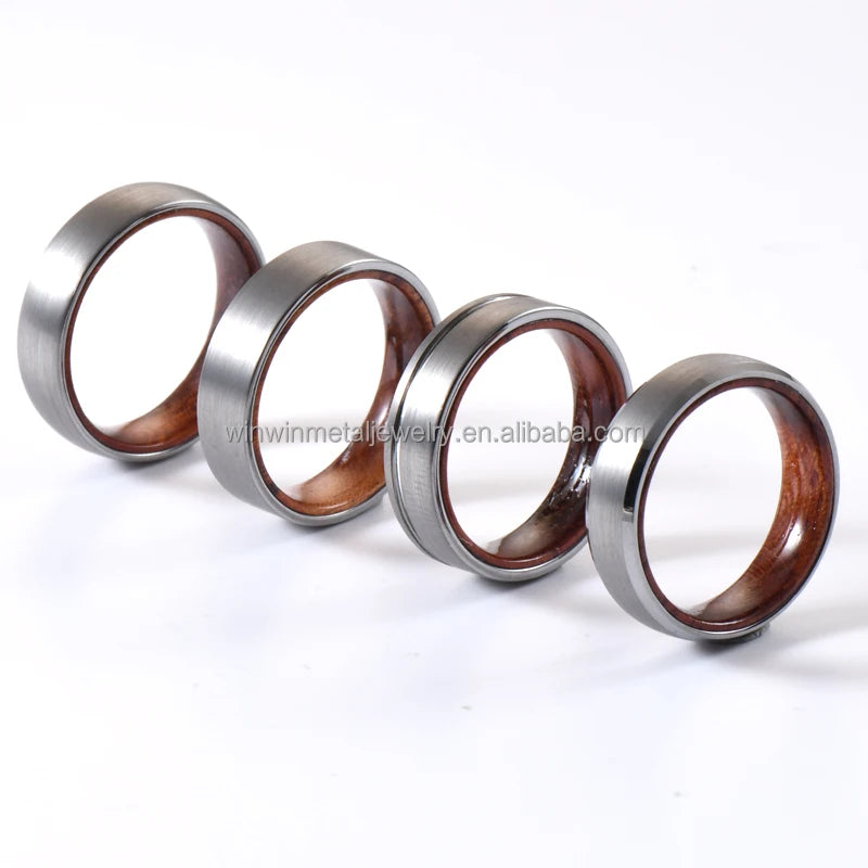 Unisex 6mm Tungsten Wedding Ring Men's Women's Rose Wood Inlay Ring Engagement Band Anniversary Gift Fashion Tungsten Ring