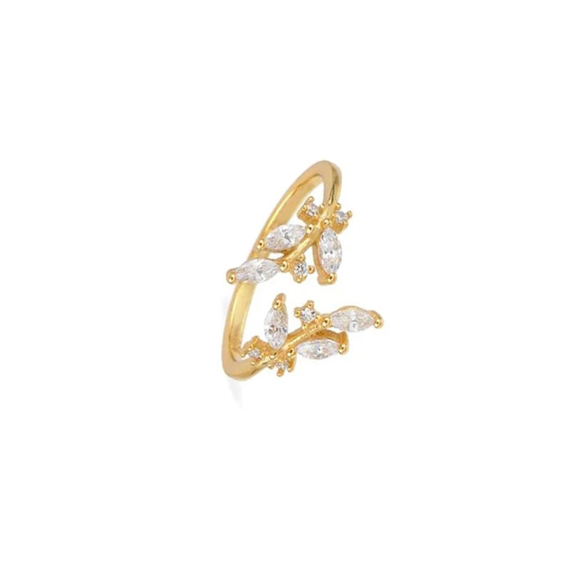 ROXI Luxury S925 Sterling Silver Zircon Jewelry Flower Leaf Open Ring for Woman