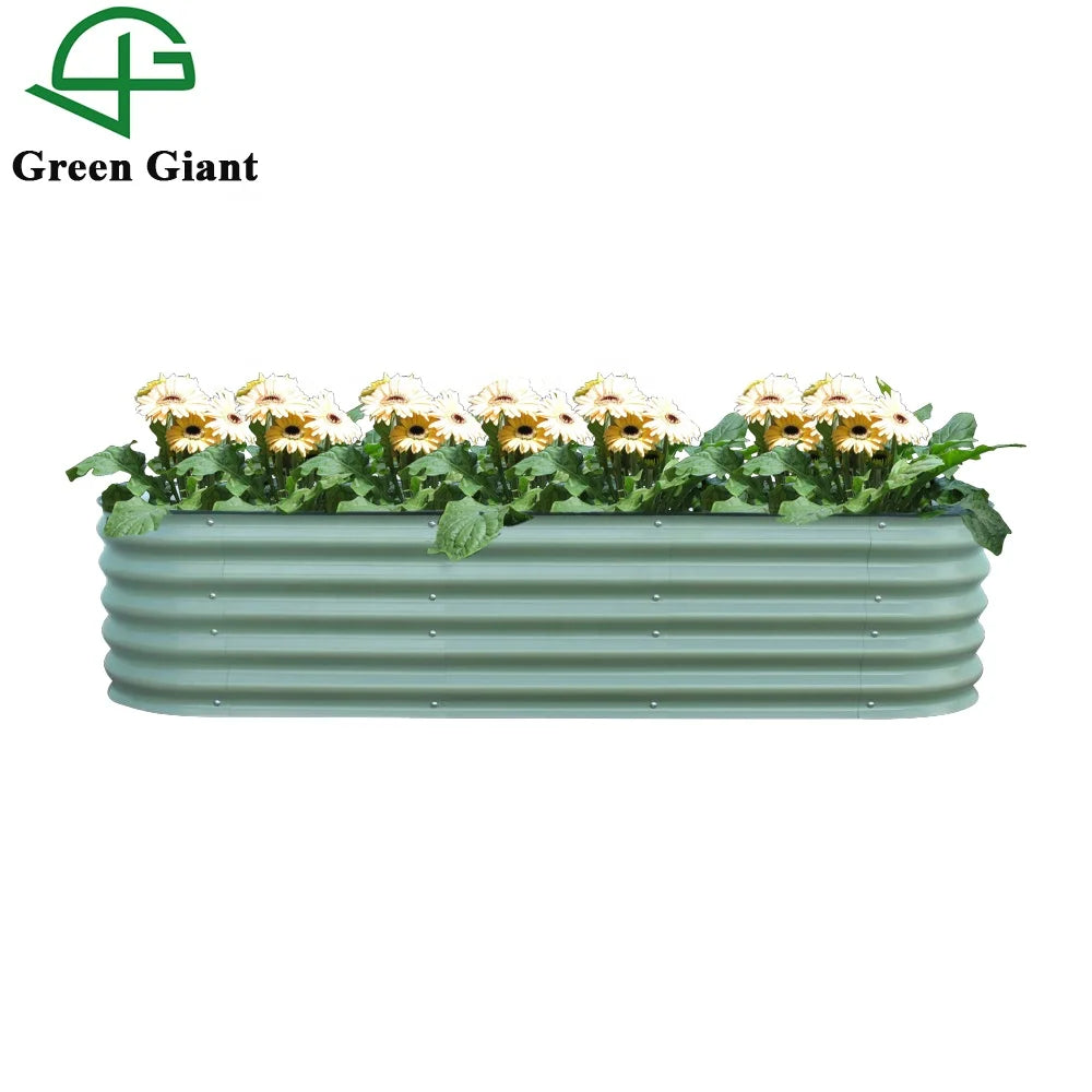 Huizhou Green Giant 17'' Tall 6.5'x2' Modular Metal Corrugated Raised Garden Bed Galvanized Green 6N1-17