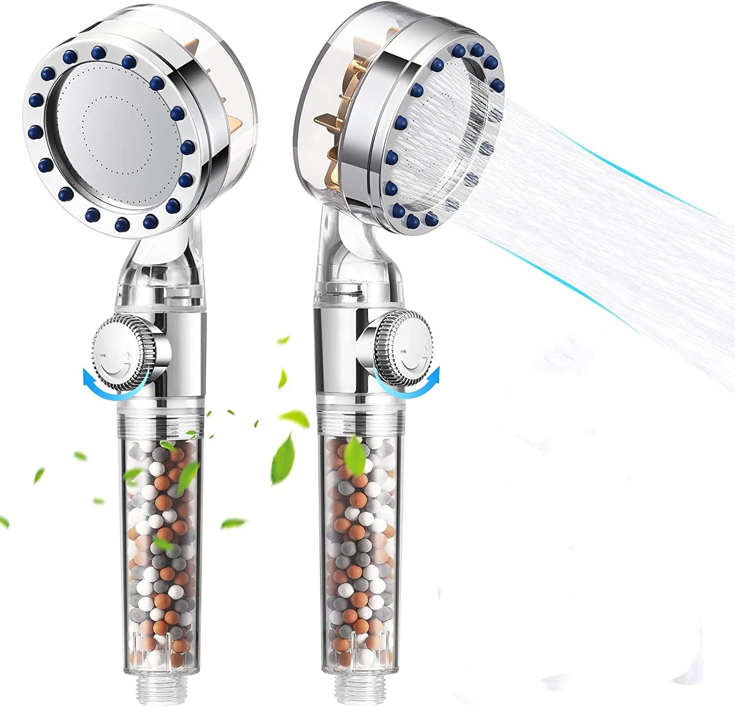 Handheld Turbo Fan Shower High Pressure Filter Showerheads with Rotary Button Chrome Finish 1 Year Warranty