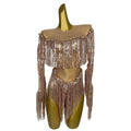 Sexy Rhinestone Tassel Showgirl Jumpsuit Festival Outfit Nightclub Party Leotard Dancer Costume Women Stage Performance Bodysuit