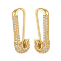 Fashion Personality Design Brass Full Cubic Cz Gold Plated Safety Pin Earring Three Color Style Zircon Right Left Earring