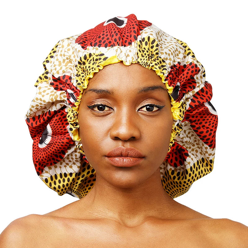 Wholesale Large Size African Print Pattern Satin Lined Designer Bonnet Women Double Layer Satin Sleep Hair Bonnet Cap Ankara Hat