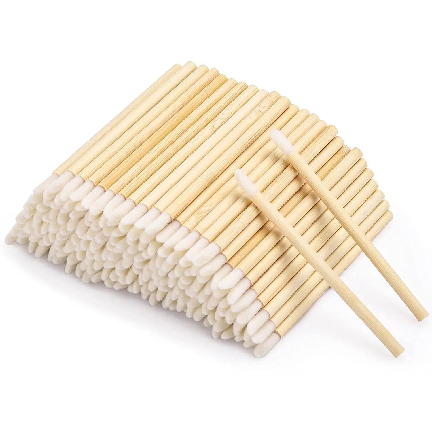 Disposable Makeup Lip Brushes Lint-free Applicator Lip Gloss Wand with Bamboo Handle for Eyelash Extension Makeup Tools