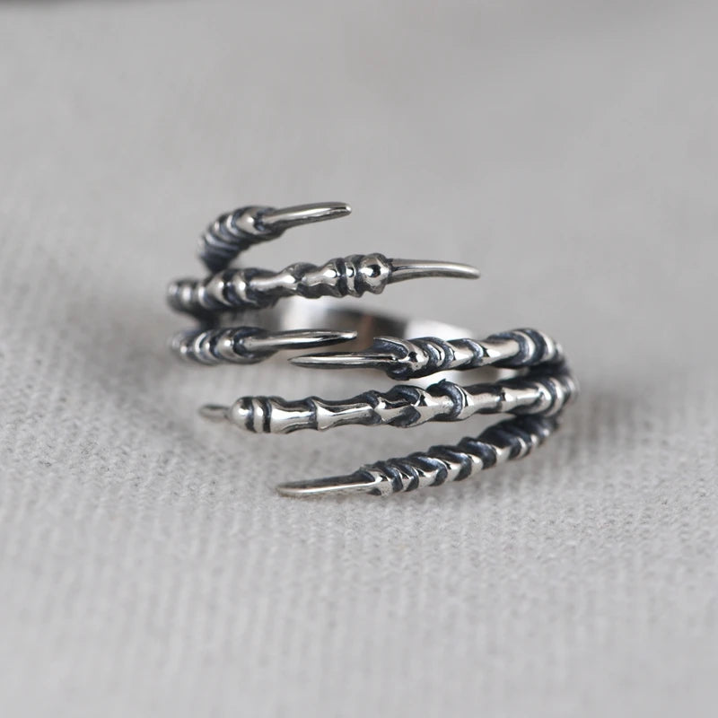 Wholesale Real S925 Sterling Silver Punk Fashion Eagle Claw Design Adjustable Jewelry Ring for Men and Women