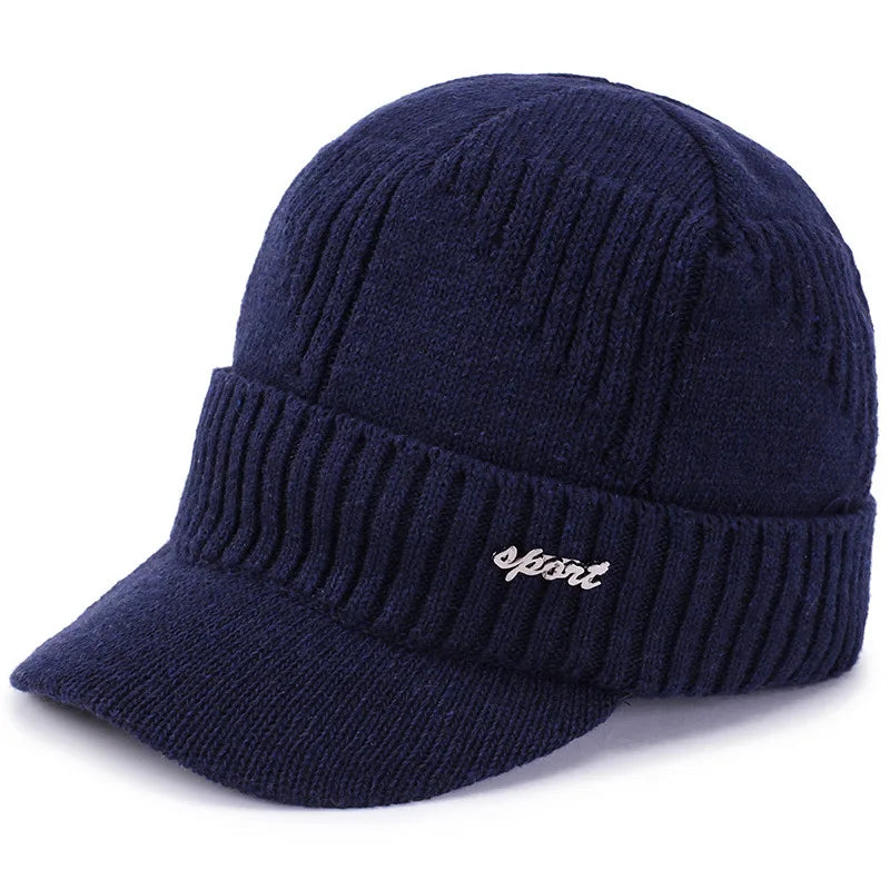 Sewingman B0141 OEM/ODM Men Brim Winter Hat Acrylic Beanies With Custom Logo