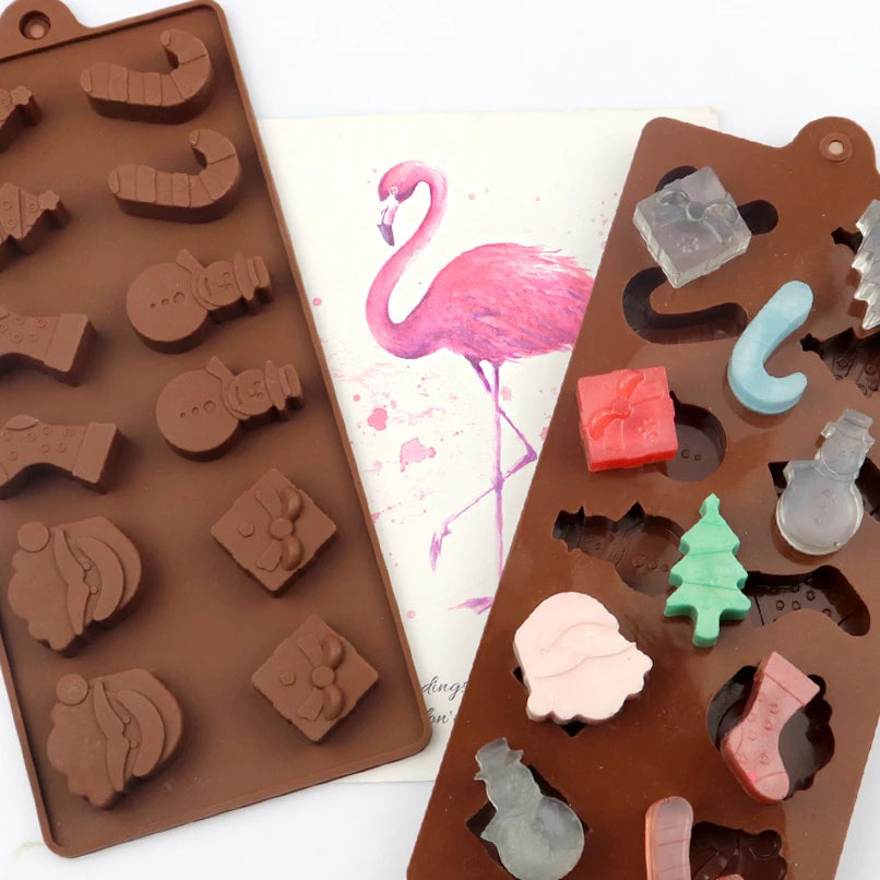 076 Factory Free Sample 12 Cavity Christmas Series Tree and Man Head Shape Silicon Resin Moldchocolate Silicone Molds