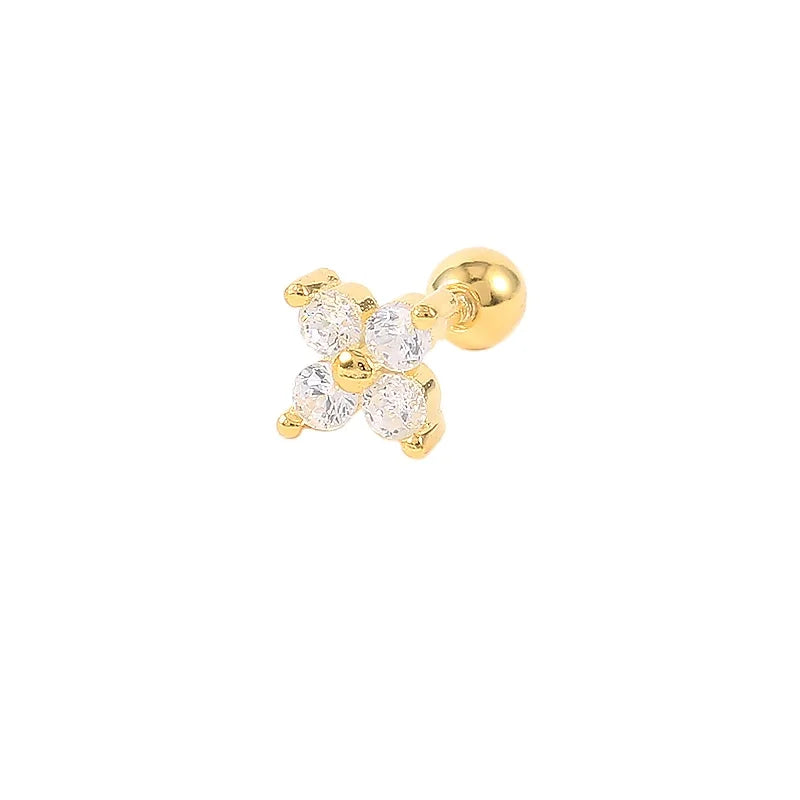 New Dainty 925 Sterling Silver Flower Zirconia Screw Stud Earring Fashion Piercing Jewelry Wholesale