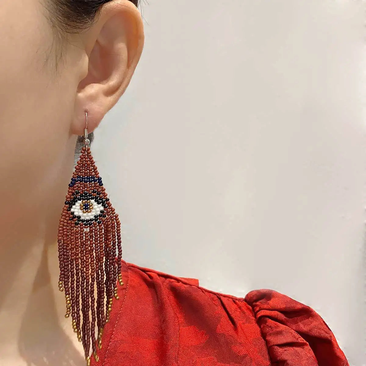 Personality Fashion Ethnic Evil  Eye Long Tassel Miyuki Seed Beads Handmade Beaded Tassel Earrings