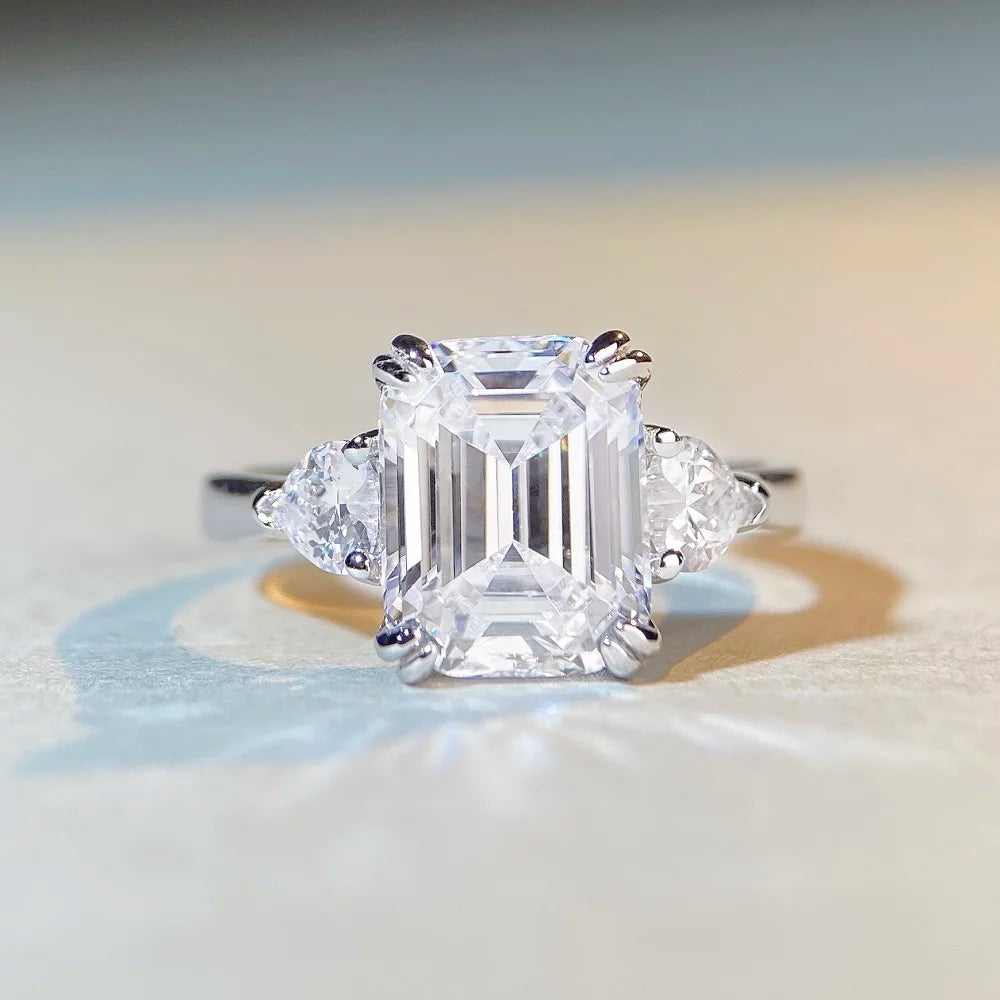 Vintage Jewelry 4 Carats Diamond Jewelry Cz 5A White Cubic Zircon Emerald Cut Wholesale Price Wedding 925 Sterling Silver Rings