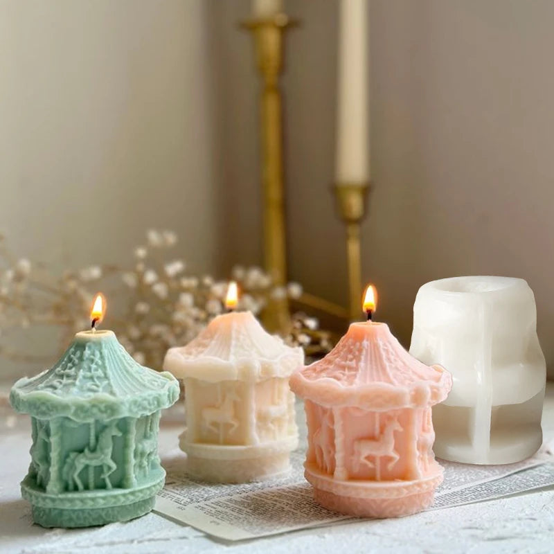 Handmade Romantic Decoration Gypsum Silicone Mold New Carousel Candle Silicone Mold