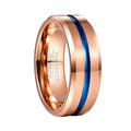 Wholesale 8MM Width Classic Tungsten Ring Rose Gold and Blue Groove Beveled for Couples Gold Plated with Competitive Low Price