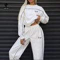 F5176 Clothing Manufacturers Custom Two Piece Set Women Clothing Sports Wear Sweatshirt and Jogger Set With Stripe Tracksuit