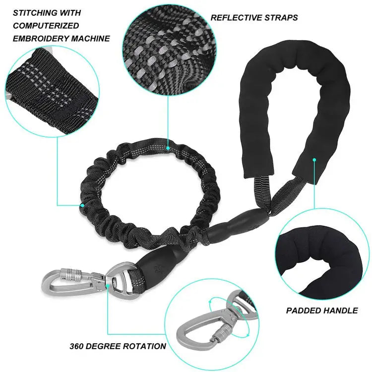 Deluxe Classic Bungee Lead with Quick-Release Padded Handle & Shock-Absorbing Nylon for Aggressive Chewers