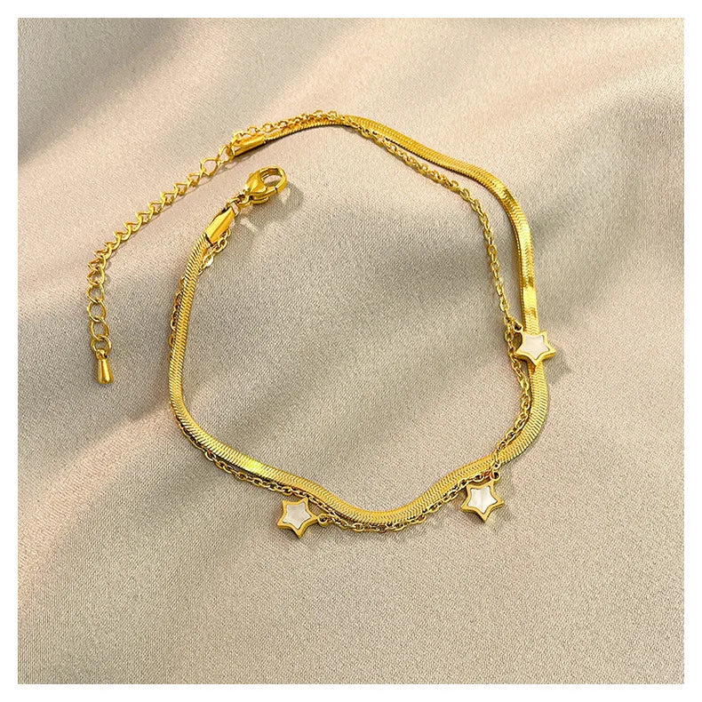 Non Tarnish Gold Plated Layer Star Snake Leg Chain Stainless Steel Fashion Jewelry Anklets for Women