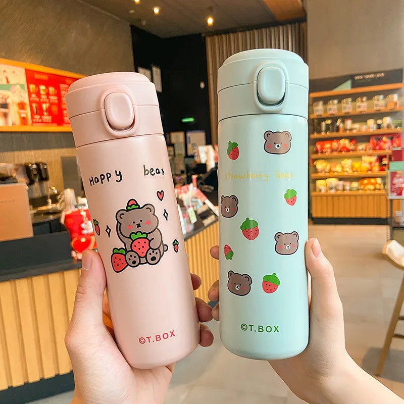 New Strawberry Bear Straight Cup Kids Stainless Tumbler Custom Water Bottle Logo