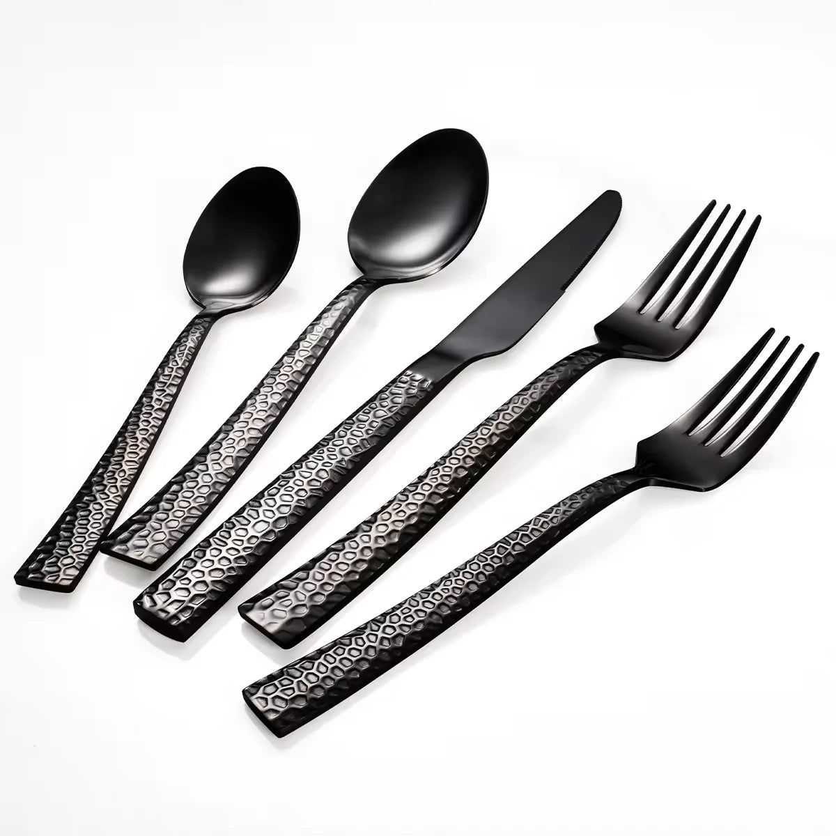 Hot Sell Wholesale Stainless Steel Flatware Mirror Polished Silverware Knife Fork Spoon Unique Hammered Cutlery Set