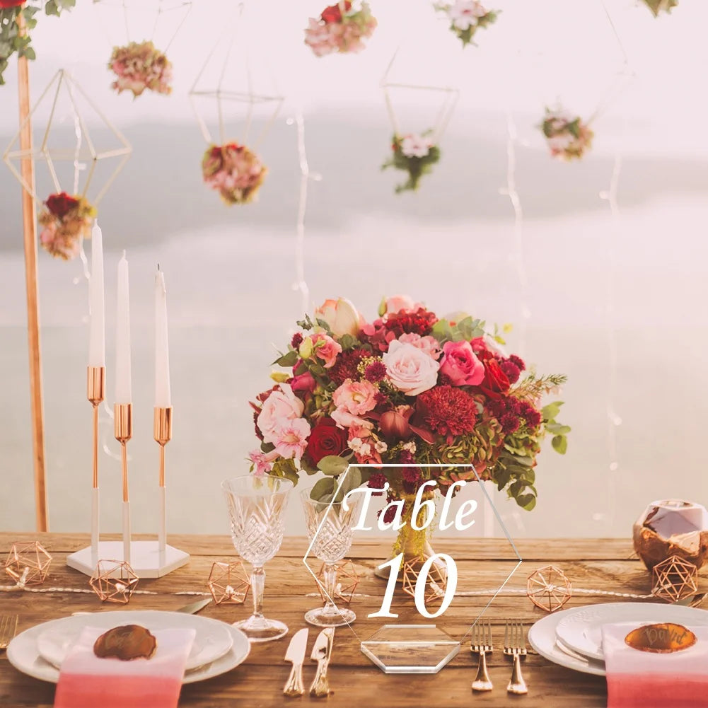 Ourwarm Wedding Decorations Hexagon Cards White Gold Acrylic Holders Table Number for Wedding Reception