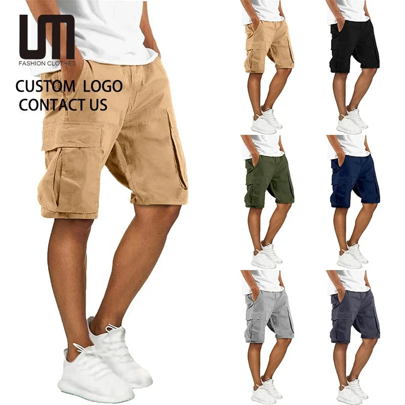 2025 Summer Men's Cargo Shorts - Cotton Solid Color Beach Shorts Straight Leg Casual Short Pants with Pockets Outdoor Streetwear