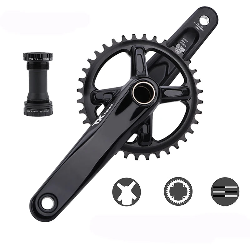 MTB Crankset 104BCD 32-38T 170/175mm MTB Crankset Ultra Light Hollow Crank Set with BB 9/10/11/12 Speed Bicycle Parts