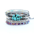 Women Beaded Bracelet Handmade Mixed Turquoise Stone Crystal Beads Stone Charm 5 Strands Wrap Bracelets
