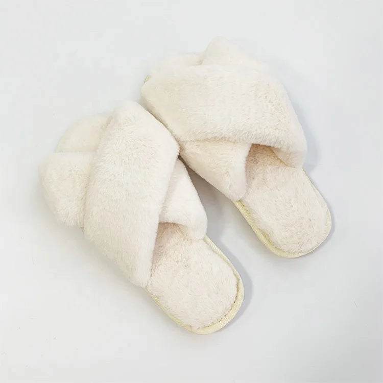 2024 Spring Winter Autumn Indoor slippers Womens Home Cross Strap Faux Fur Fuzzy Big Size Furry slippers