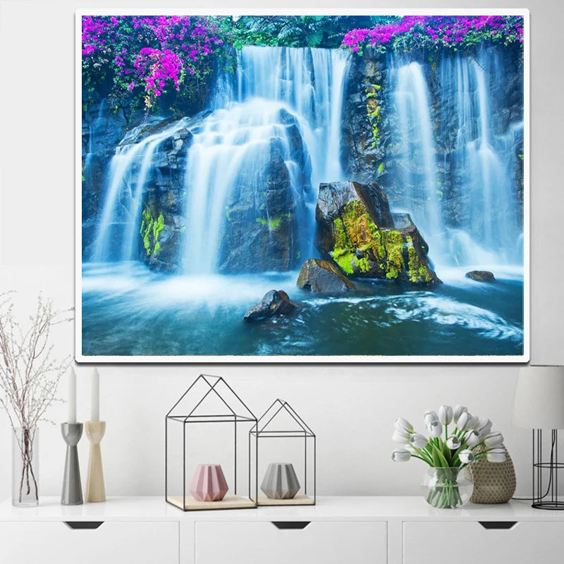 Full Drill 5D Diamond Painting Art Diamond Waterfall Landscape Kits Canvas Craft Home Decoration Painting Wall Embroidery Adults