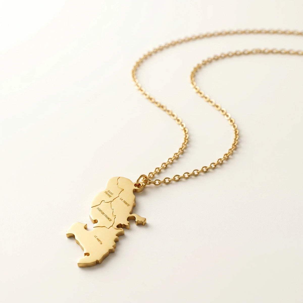 QIAOREN 12043 Travel Gift Stainless Steel Engraved Martinique Island Pendant Necklace Slim Chain for European Souvenir Present MegaBDM