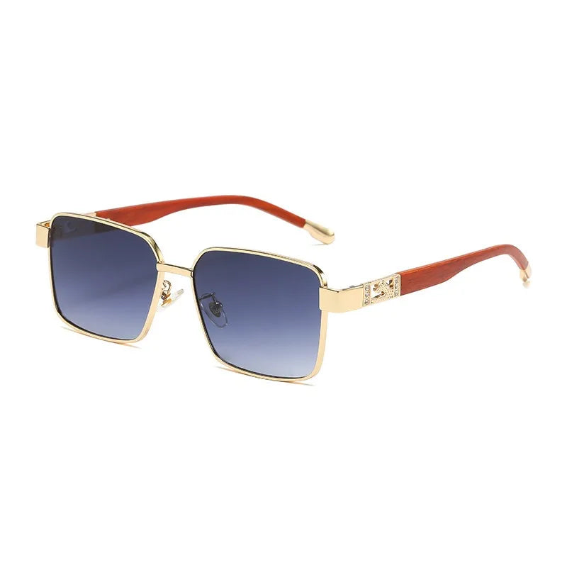 2024 Luxury Design Women Metal Frame Sunglasses Personality Diamond Wood Grain square Punk Sunglasses for Men