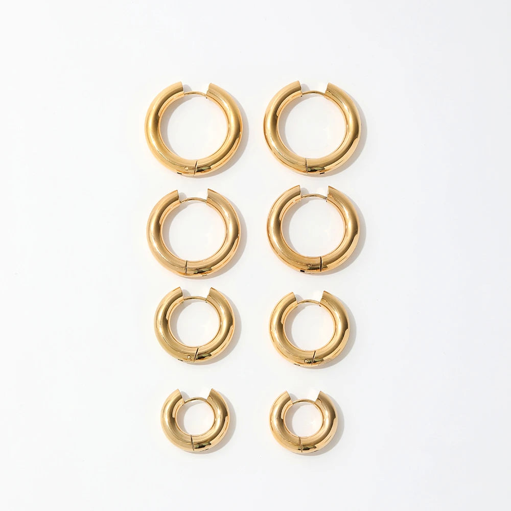 New Trendy Earring 18K Gold Plated Simple Smooth Surface  Stainless Steel Jewelry Chunky Hoop Earrings for Women